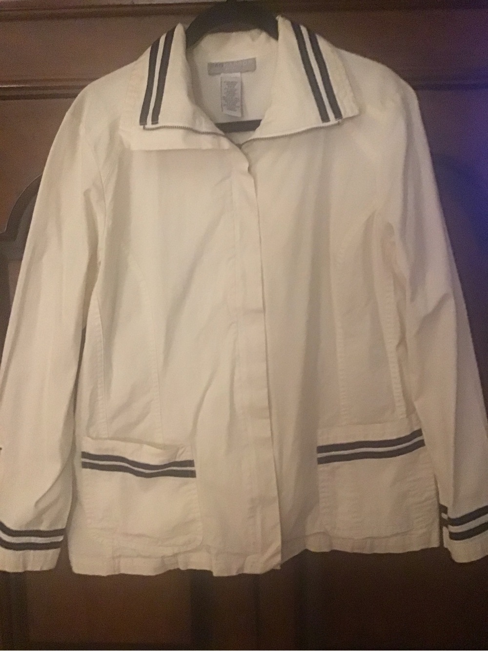Sag Harbor Cream Utility Jacket with Navy Stripe Trim